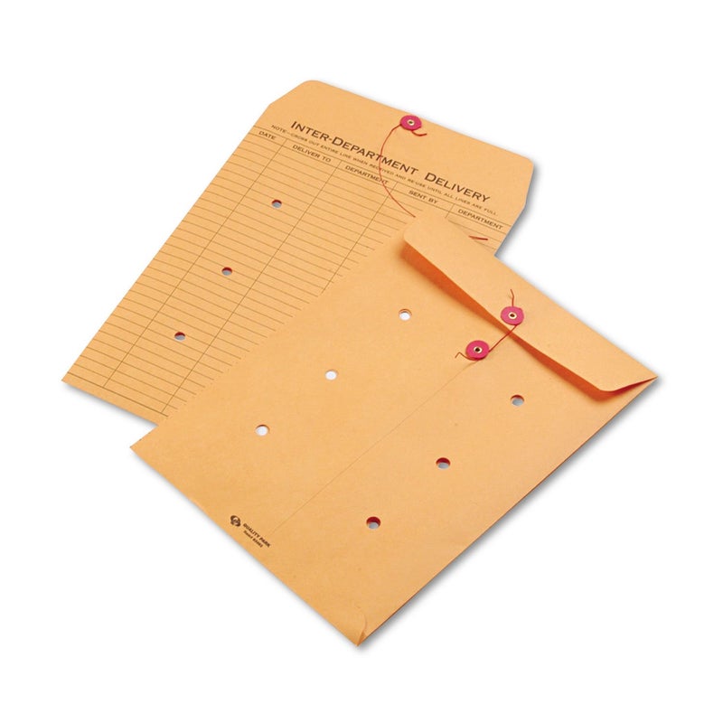Quality Park 1-Side Print Inter-Department Envelopes  String-Tie  Brown Kraft  9 x 12  100 per Carton  (63462) - Image 1